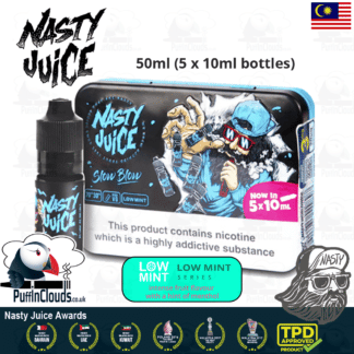 Nasty Juice Slow Blow E-Liquid (Low Mint) - Pineapple Lemonade with a hint of mint eJuice available at Puffin Clouds UK - https://puffinclouds.co.uk