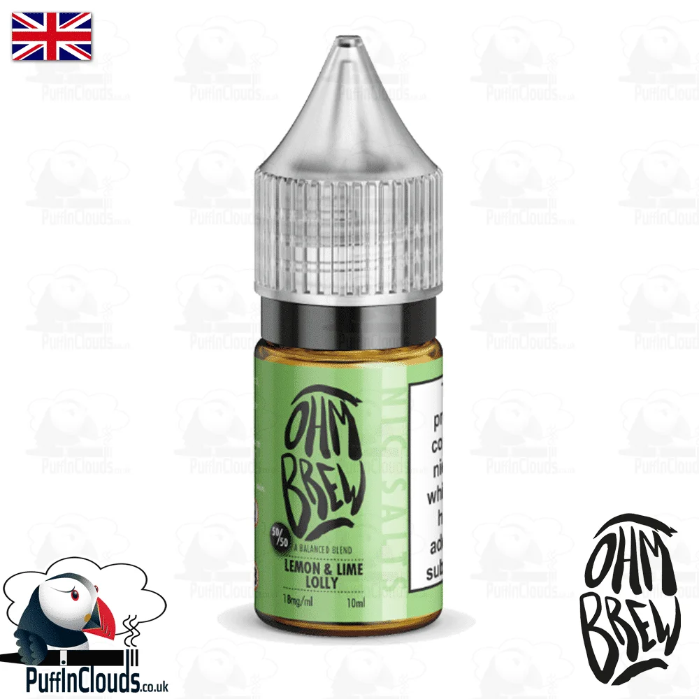 Ohm Brew Lemon & Lime Lolly Nic Salt E-Liquid 50/50 | Puffin Clouds UK