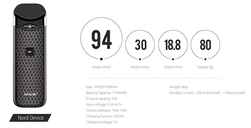 SMOK Nord Pod Kit - Specification  | Puffin Clouds UK