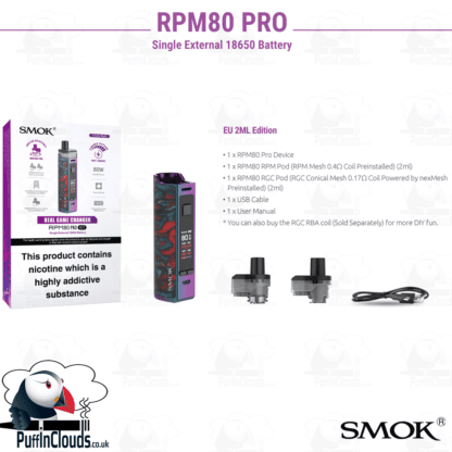 SMOK RPM80 Pro Pod Kit (Single 18650 Battery) | Puffin Clouds UK