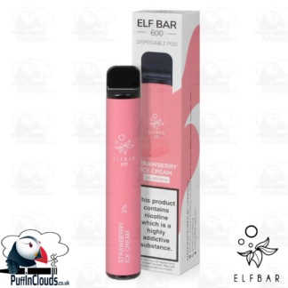 Strawberry Ice Cream ELFBAR 600 Disposable Pod - Puffin Clouds UK