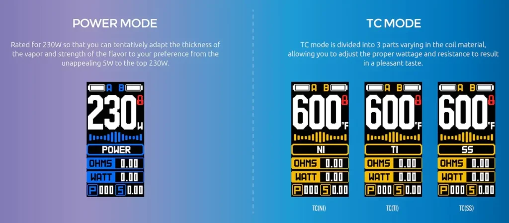 The Morph 3 offers great flexibility and versatility, allowing vapers to adapt the Morph 3 to a wide range of situations and purposes including Power Mode and TC Mode.