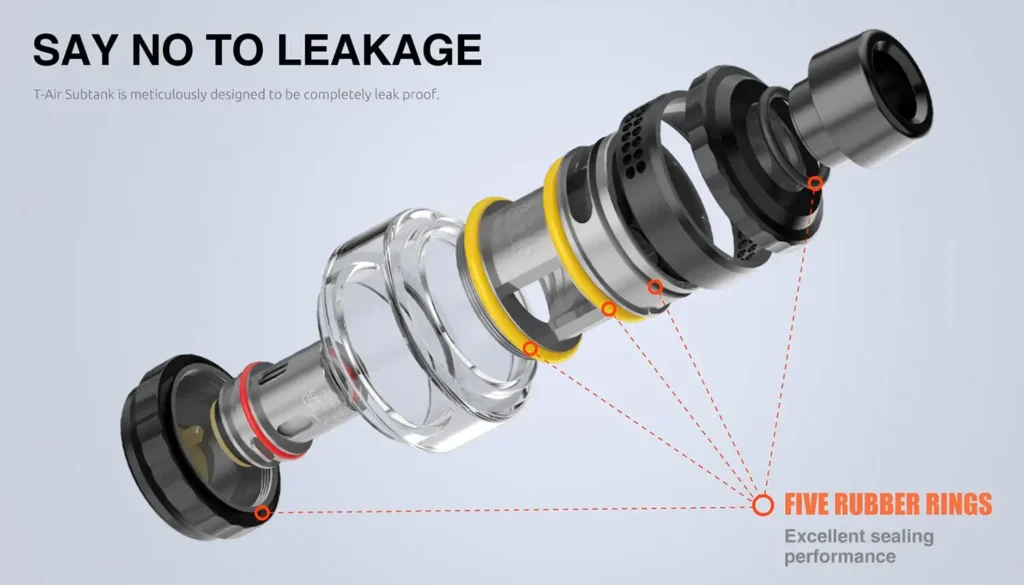 The Smok T-Air Subtank is meticulously designed to be completely waterproof and includes 5 o-rings for add protection