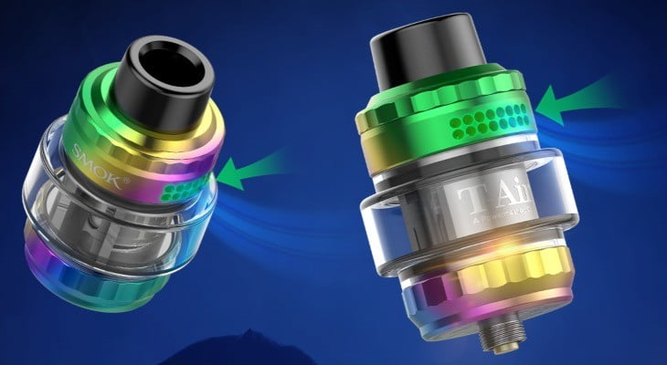 Smok T-Air Subtank - Adjustable airflow ring - Simply turn the adjustable ring for finer adjustment of airflow, from loose to tight
